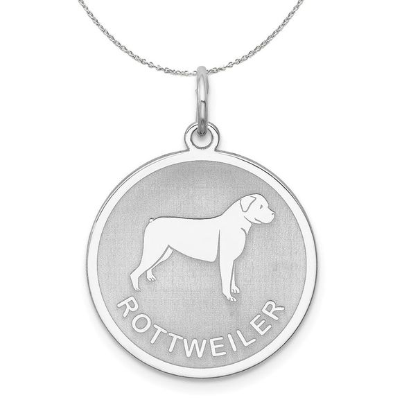 Sterling Silver Laser Etched Rottweiler Dog 19mm Necklace - 20 Inch